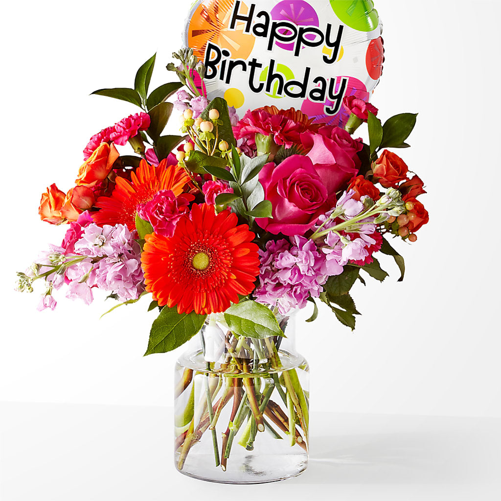 Fiesta Bouquet with Birthday Balloon – CLARKSON FLOWERS & GIFTS, Mississauga ON