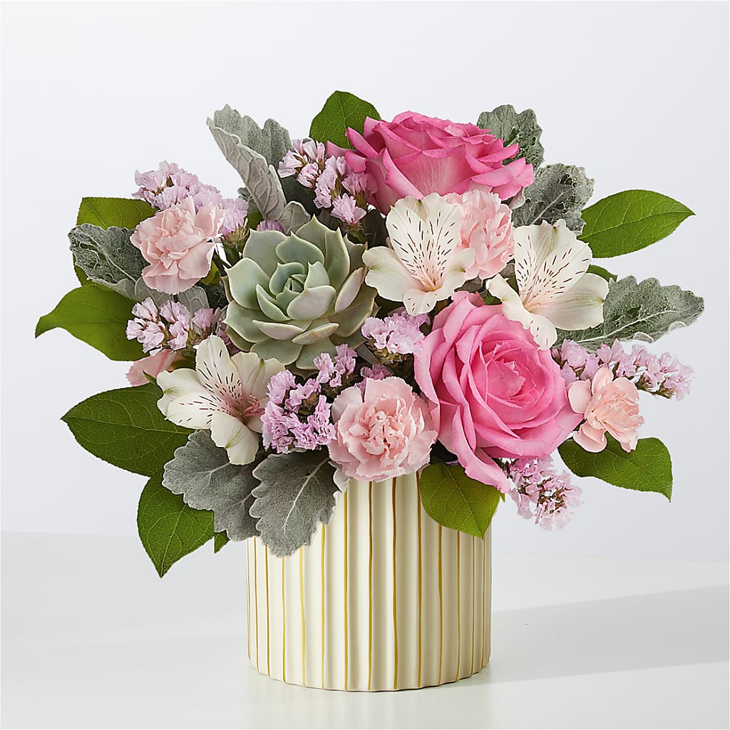 Dusty Rose Bouquet with Ivory Vase – CLARKSON FLOWERS & GIFTS, Mississauga ON