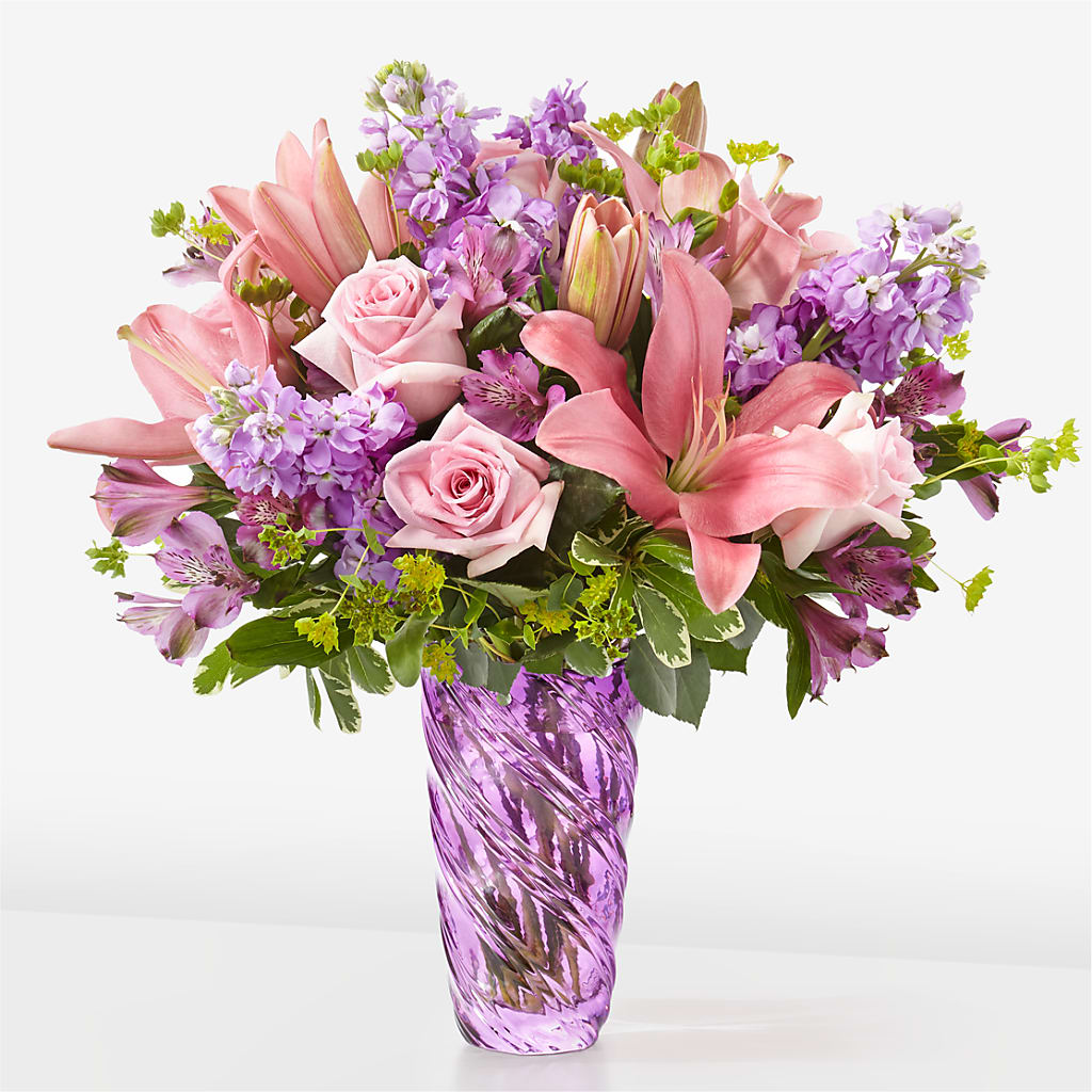 Precious Petals Bouquet with Luxe Swirl Vase – CLARKSON FLOWERS & GIFTS, Mississauga ON